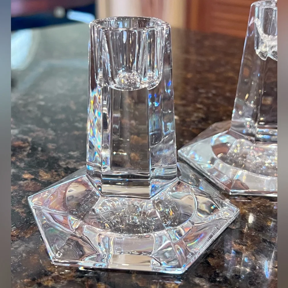 Vintage Tiffany & Co Frank Lloyd Wright Foundation 1986 Crystal Candlesticks